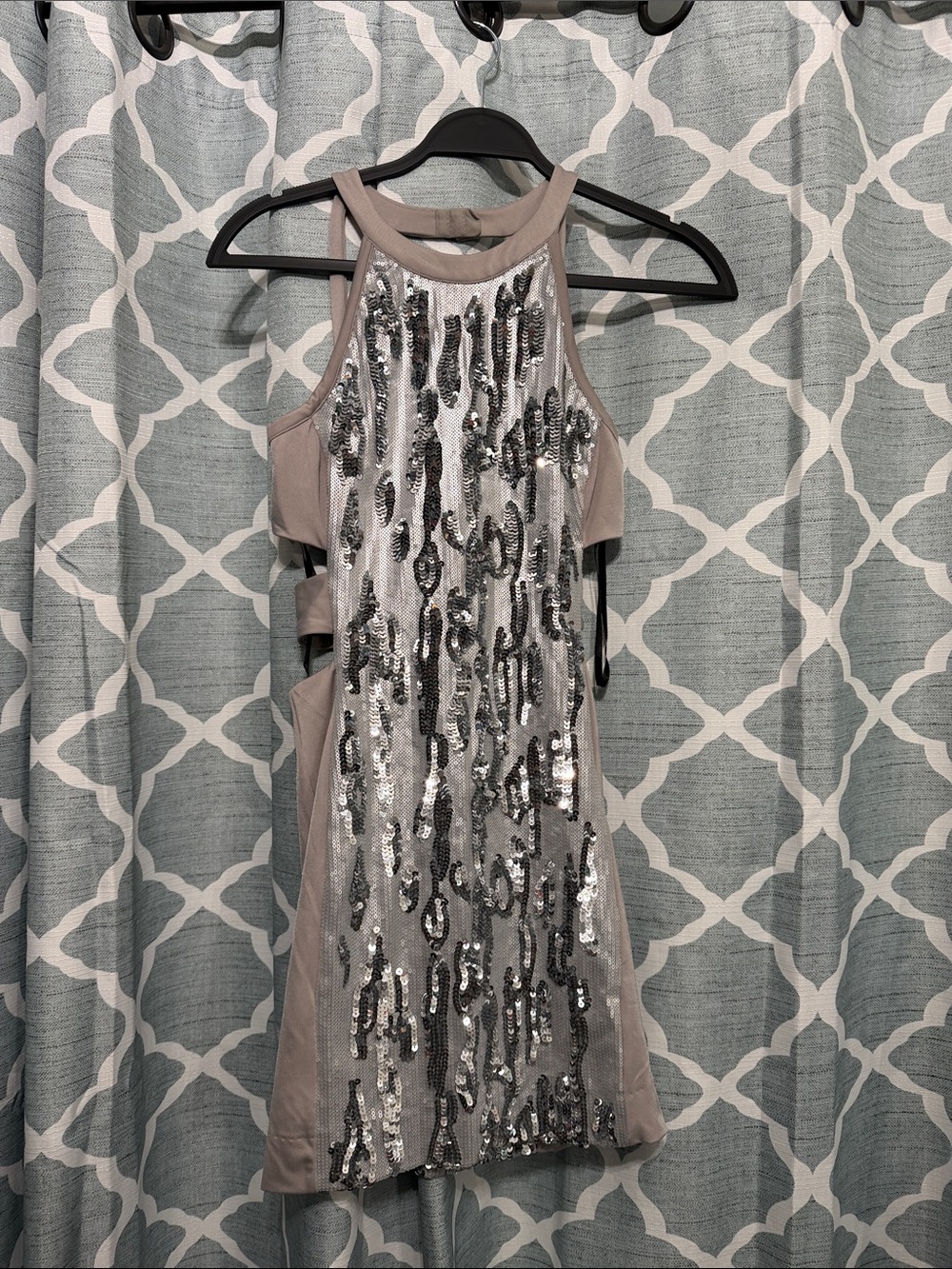 bebe Taupe Mini Dress with Silver Sequin Front